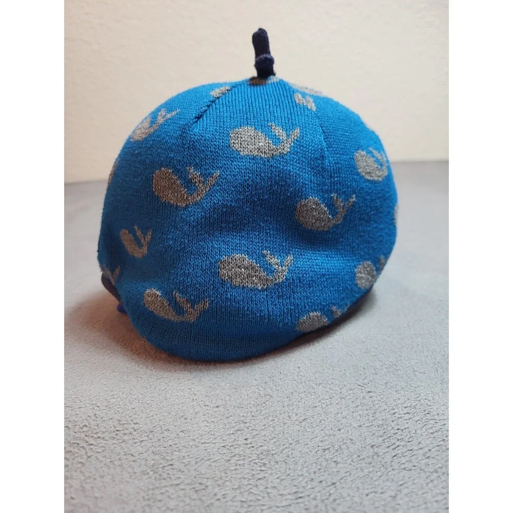 Patagonia Toddler Beanie Hat Blue Knit Whale Pattern Baby 5T Kids Fleece Lined